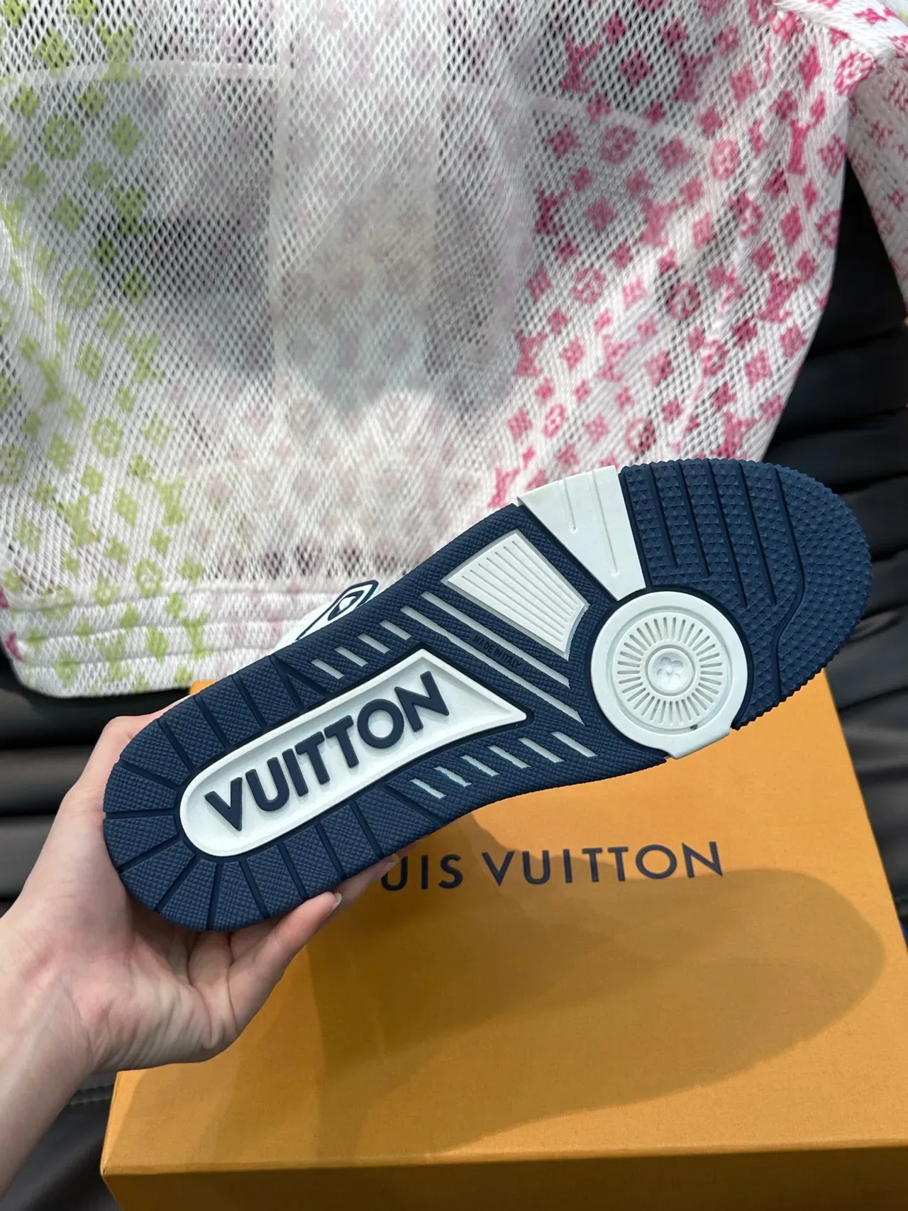 Louis Vuitton LV Trainer White Navy High-Top Monogram Canvas Lifestyle Sneakers 9