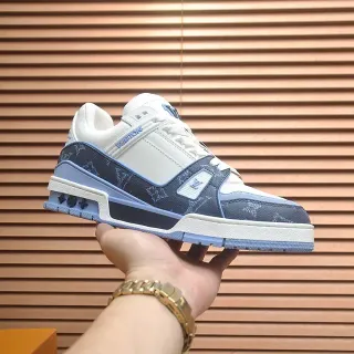 Louis Vuitton LV Trainer Blanco Navy Monogramado Textil Suela Media Multicapa Sneakers Lifestyle