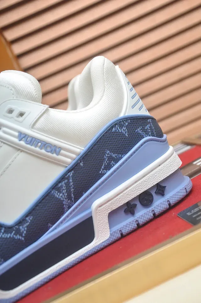 Louis Vuitton LV Trainer White Navy Monogrammed Textile Layered Midsole Lifestyle Sneakers 2