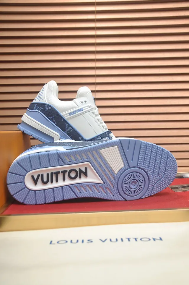 Louis Vuitton LV Trainer White Navy Monogrammed Textile Layered Midsole Lifestyle Sneakers 3