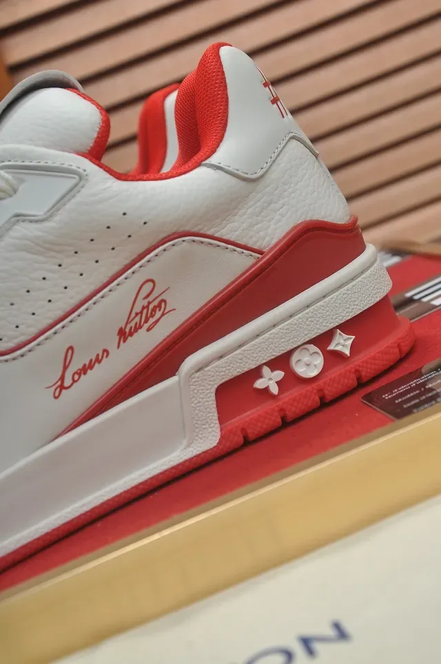 Louis Vuitton LV Trainer White Red Layered Midsole Cursive Script Branding Lifestyle Sneakers 2