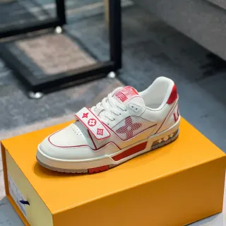 Louis Vuitton LV Trainer Tênis Lifestyle Monogramado com Alça Branco e Vermelho Low-Top