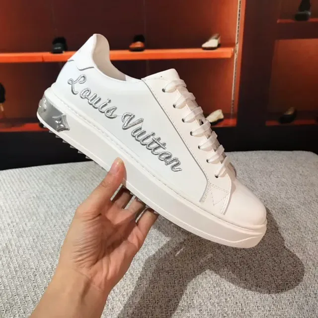 Louis Vuitton LV Trainer White Silver Leather Upper Script Logo Side Branding Lifestyle Sneakers 5