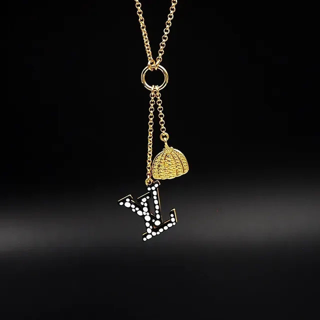 Louis Vuitton LV x YK आइकोनिक गोल्ड ब्लैक चेन मोनोग्राम पेंडेंट नेकलेस 7
