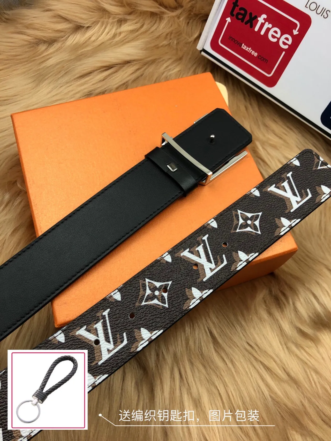 लुई विटन मोनोग्राम बेल्ट भूरा सफेद कैनवास चांदी टोन LV-Turn Buckle चमड़ा बेल्ट 3