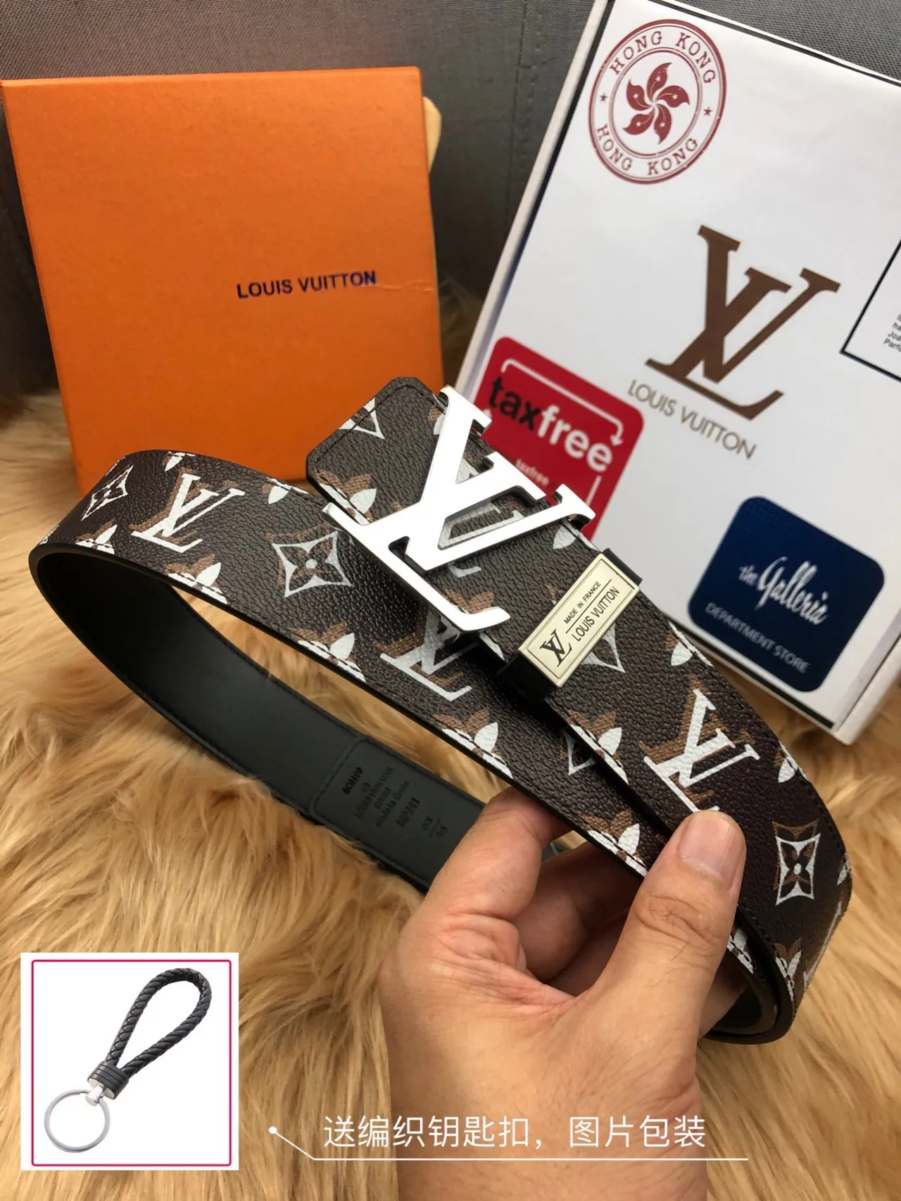 लुई विटन मोनोग्राम बेल्ट भूरा सफेद कैनवास चांदी टोन LV-Turn Buckle चमड़ा बेल्ट 7