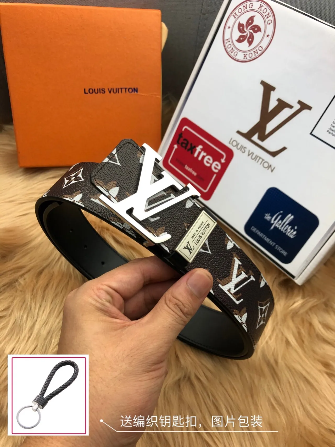 लुई विटन मोनोग्राम बेल्ट भूरा सफेद कैनवास चांदी टोन LV-Turn Buckle चमड़ा बेल्ट 8