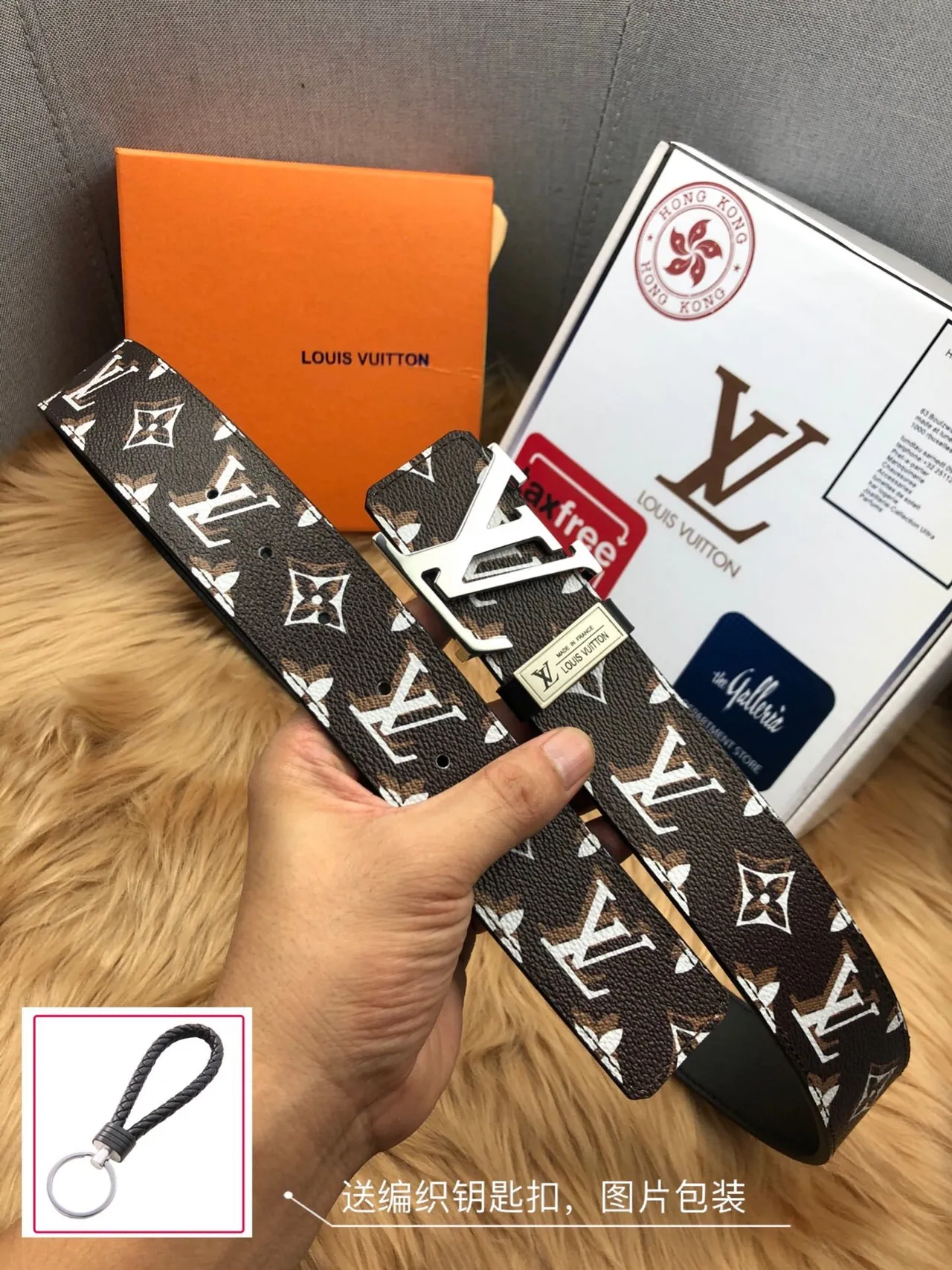 लुई विटन मोनोग्राम बेल्ट भूरा सफेद कैनवास चांदी टोन LV-Turn Buckle चमड़ा बेल्ट 9