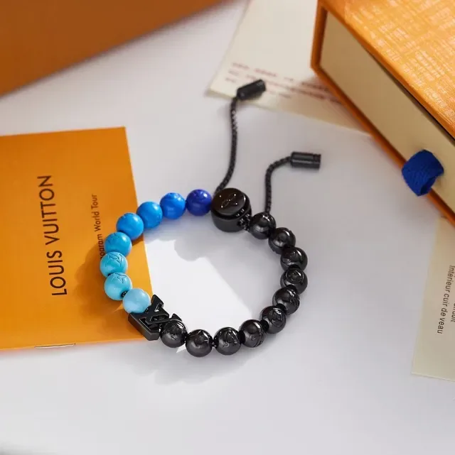 سوار Louis Vuitton Monogram أسود أزرق خرز مونوغرام 4