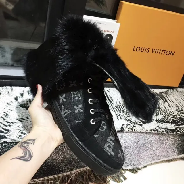 Louis Vuitton Monogram Canvas Shearling-Cuff Knee Boots 7