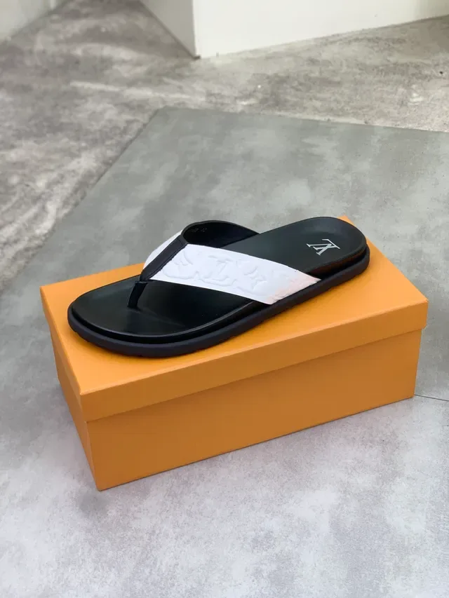 Louis Vuitton Monogram-Embossed Black and White Thong Slippers 3