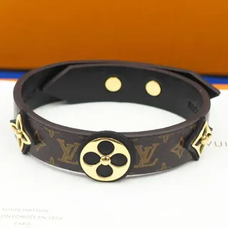 Louis Vuitton Monogram फूल ब्रेसलेट भूरा और सोने का चमड़ा ब्रेसलेट
