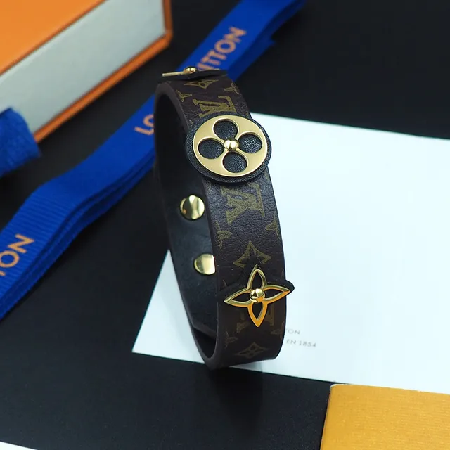 Louis Vuitton Monogram Pulsera de Flor Marrón y Oro de Cuero 2