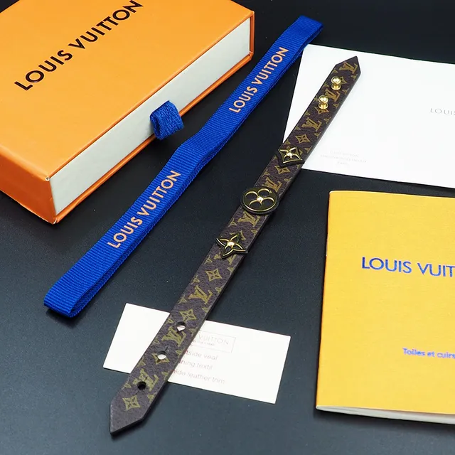 Louis Vuitton Monogram Pulsera de Flor Marrón y Oro de Cuero 4