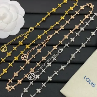 Louis Vuitton Monogram Flower Link Ouro Prata Monogrammed Colar