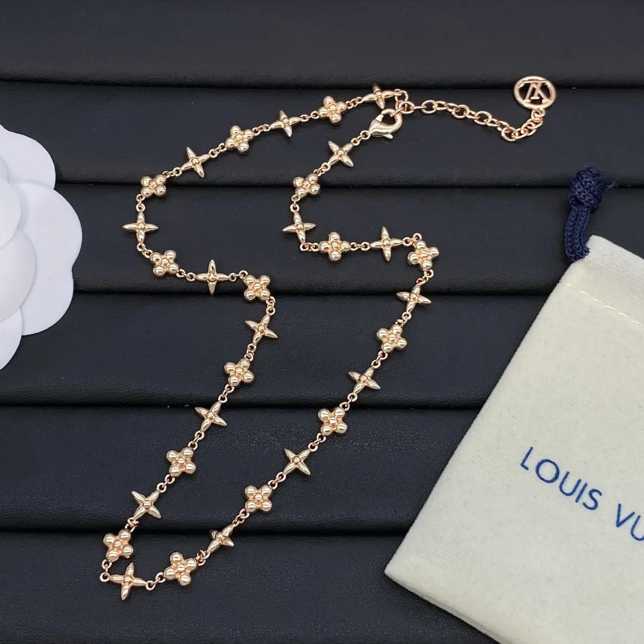 Louis Vuitton Monogram Flower Link Gold Silver Monogrammed Necklace 2