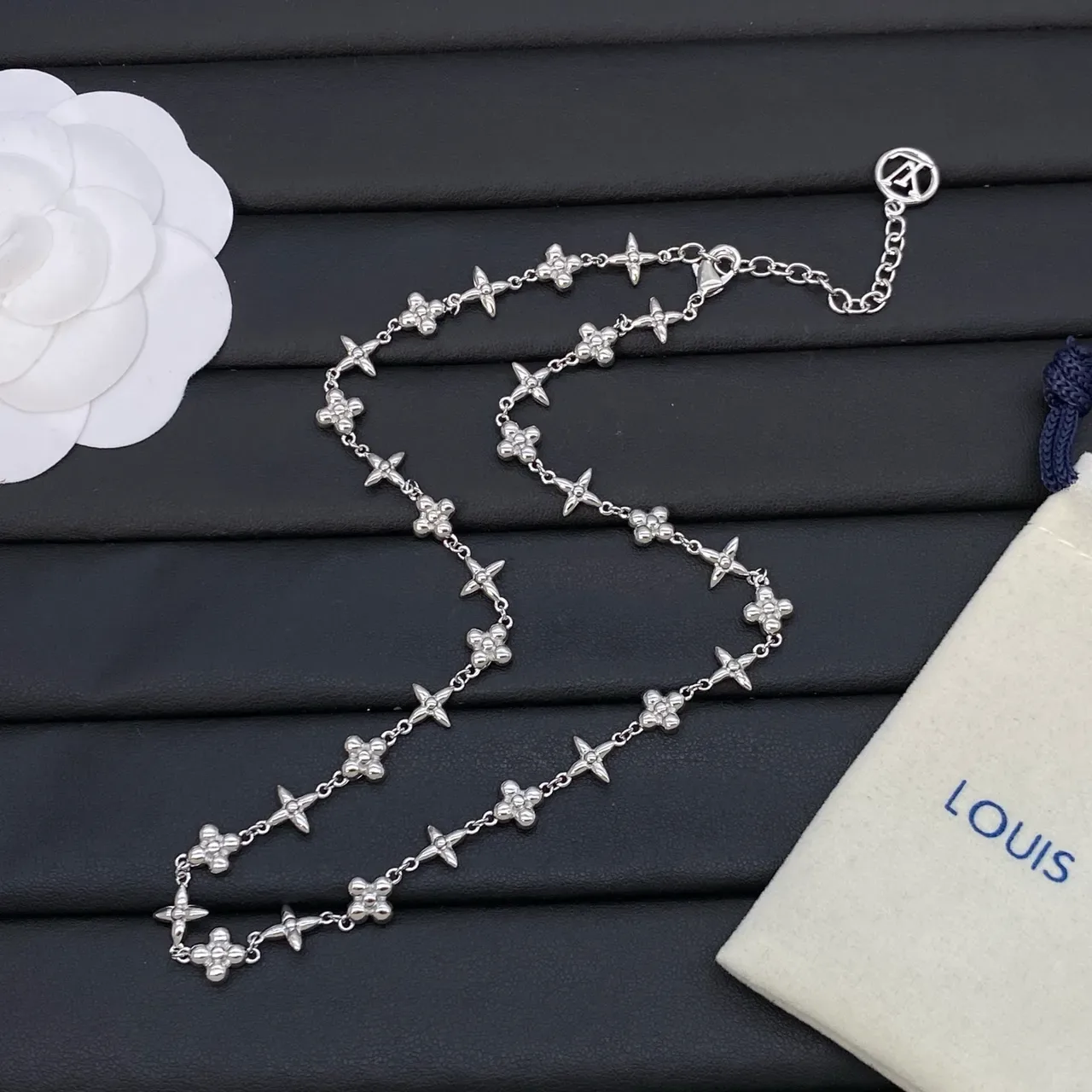 Louis Vuitton Monogram Flower Link Gold Silver Monogrammed Necklace 4