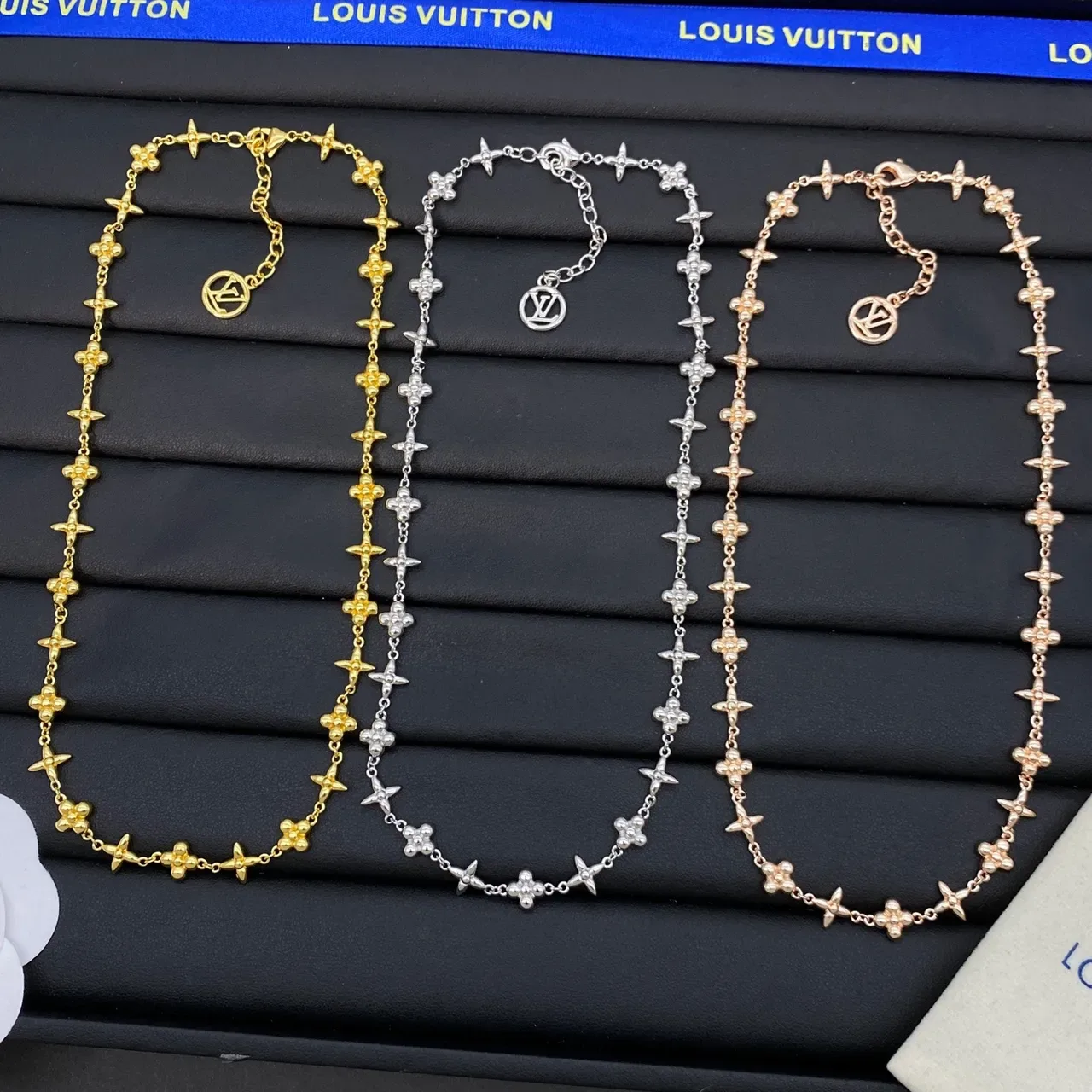 Louis Vuitton Monogram Flower Link Gold Silver Monogrammed Necklace 8