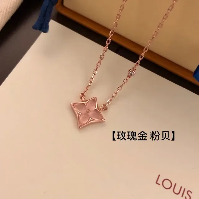 Colar Louis Vuitton Monogram Flor Ouro Rosa Rosa Pérola Mãe 4