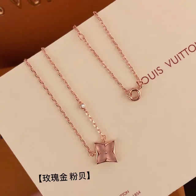 Colar Louis Vuitton Monogram Flor Ouro Rosa Rosa Pérola Mãe 8