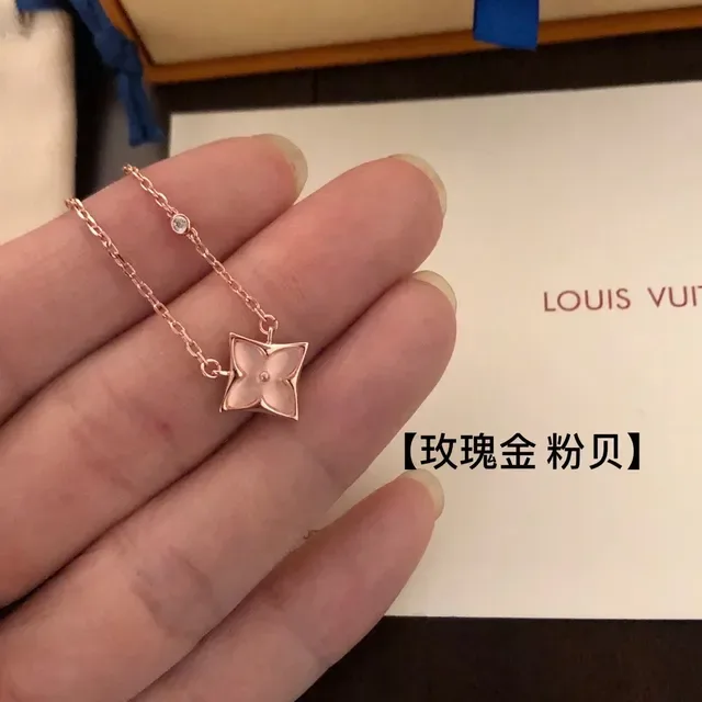 Colar Louis Vuitton Monogram Flor Ouro Rosa Rosa Pérola Mãe 9