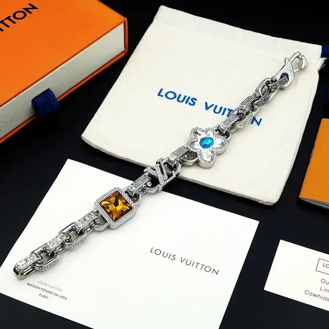 Louis Vuitton Monogram Flower Silver Multicolor Chunky Chain-Link Pavé-Crystal Embellished Bracelet 6