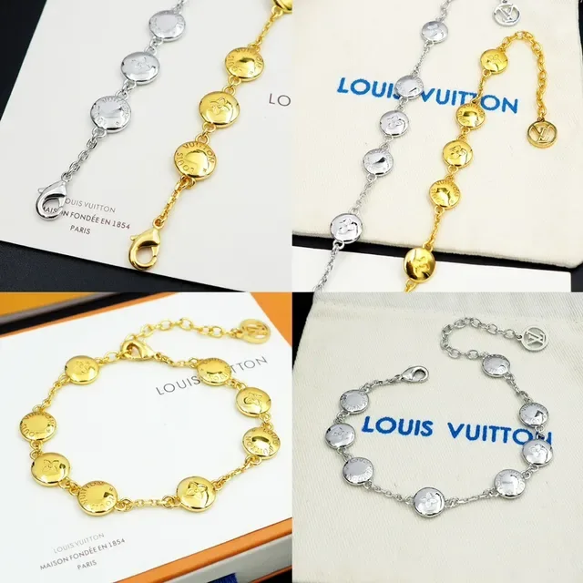 Louis Vuitton Monogram Flower Silver-Tone Chain Bracelet 12