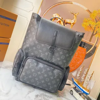 Louis Vuitton Monogram Gray Black Buckle-Front Casual Backpack