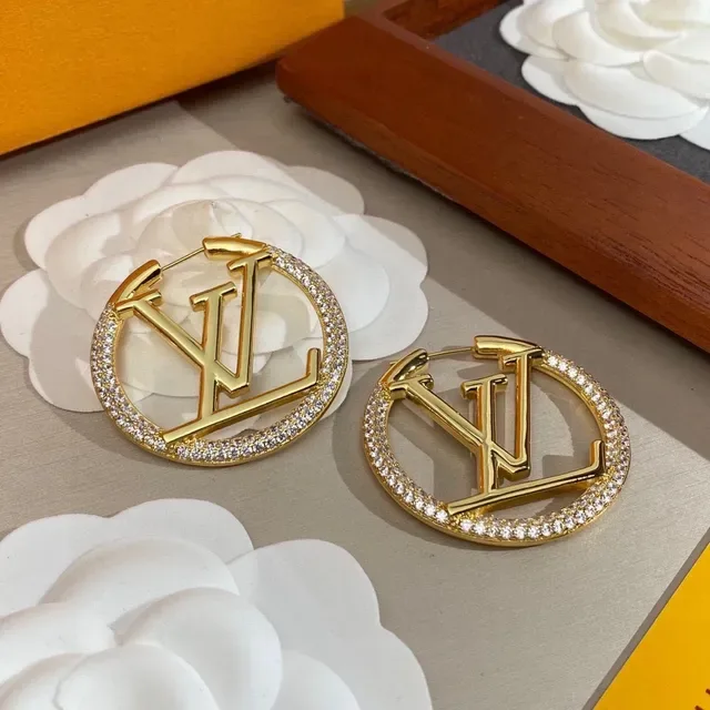 Louis Vuitton Monogram Hoop Gold Silver Circular Pavé Crystal Border Earrings 4