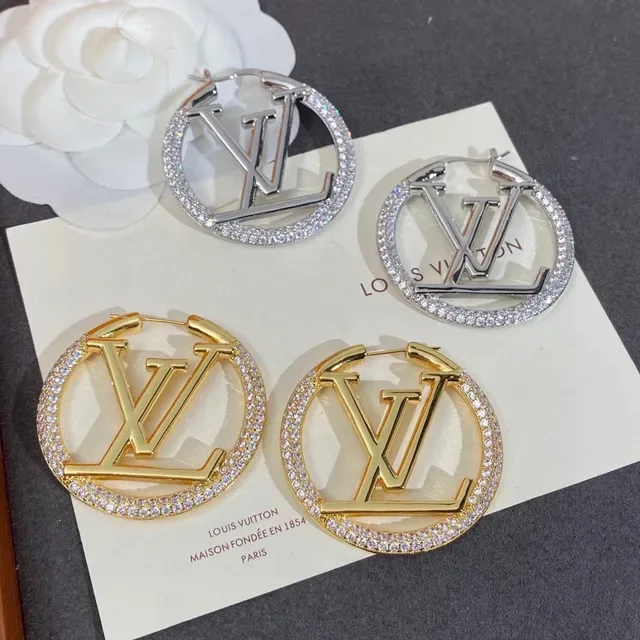 Louis Vuitton Monogram Hoop Gold Silver Circular Pavé Crystal Border Earrings 5