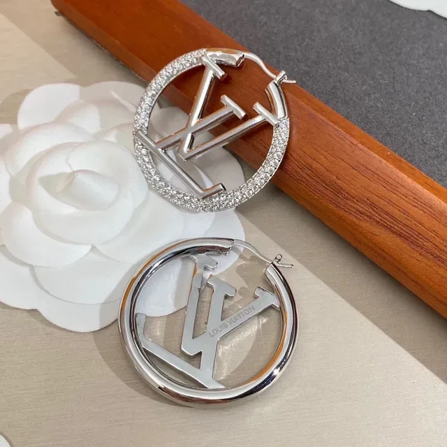 Louis Vuitton Monogram Hoop Gold Silver Circular Pavé Crystal Border Earrings 7