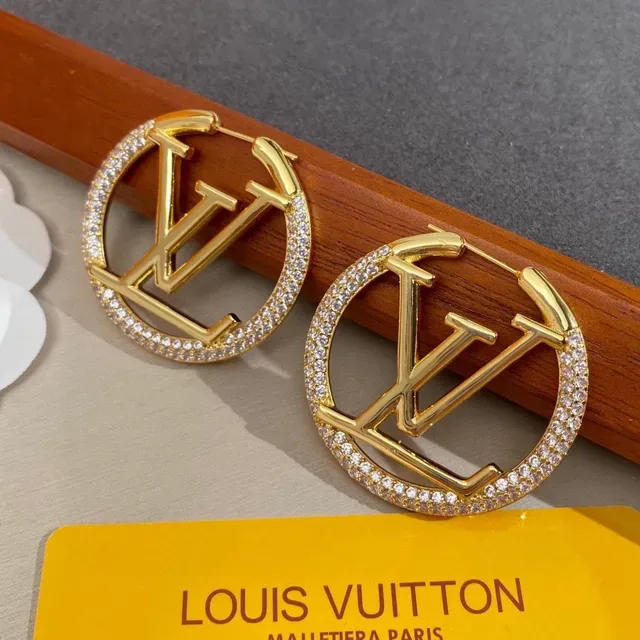 Louis Vuitton Monogram Hoop Gold Silver Circular Pavé Crystal Border Earrings 8
