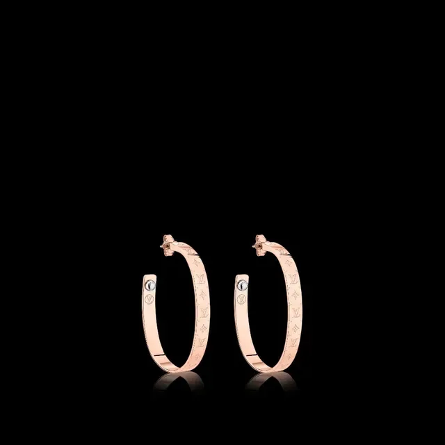 Louis Vuitton Monogram Hoop Gold Wide Earrings 8
