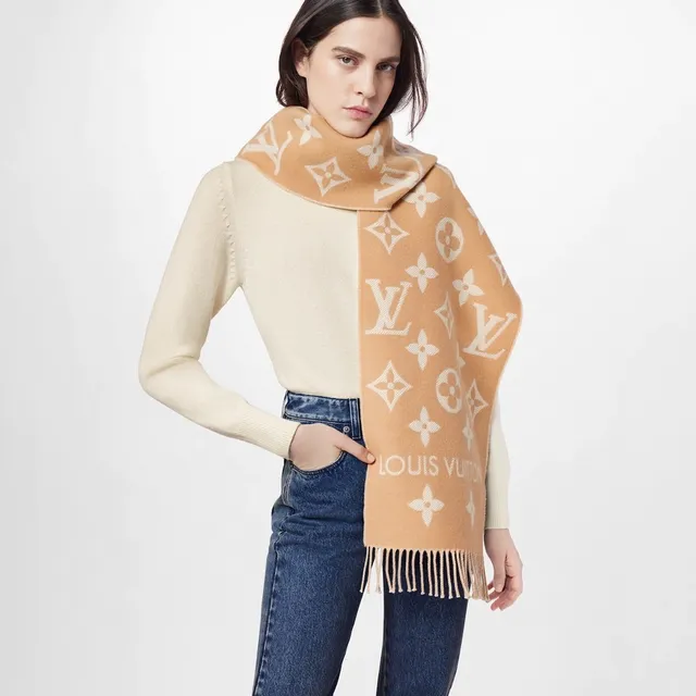 Louis Vuitton Monogram Jacquard বেইজ এবং হোয়াইট ক্যাশমিয়ার শাল 3