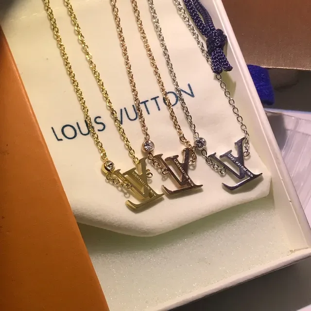 Louis Vuitton Monogram Pendant Gold Silver Crystal Accent Necklace 2
