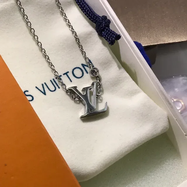 Louis Vuitton Monogram Pendant Gold Silver Crystal Accent Necklace 3