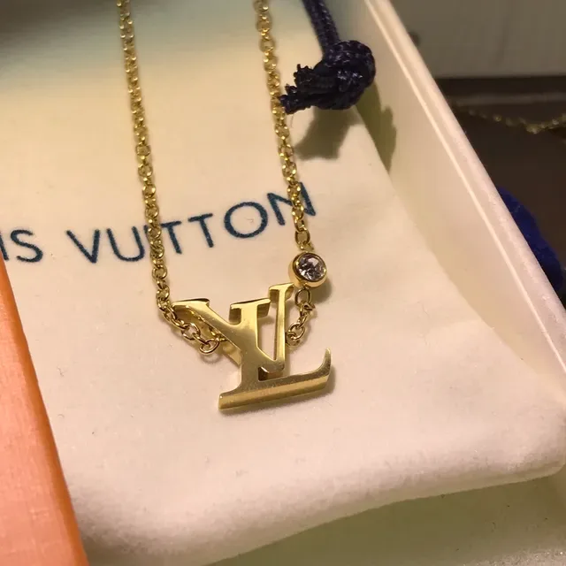 Louis Vuitton Monogram Pendant Gold Silver Crystal Accent Necklace 4