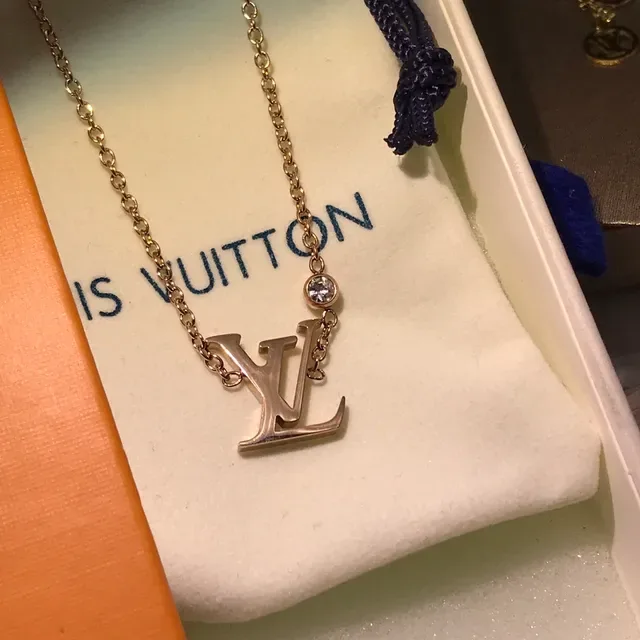 Louis Vuitton Monogram Pendant Gold Silver Crystal Accent Necklace 5
