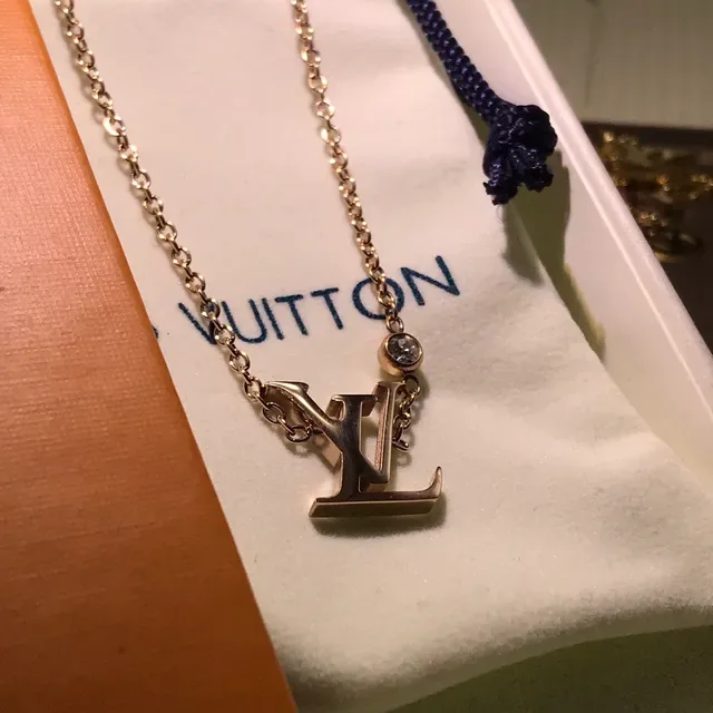 Louis Vuitton Monogram Pendant Gold Silver Crystal Accent Necklace 6