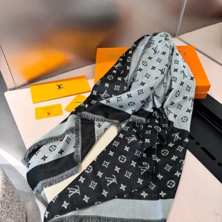 Louis Vuitton मोनोग्राम प्रिंट स्कार्फ काला भूरा दो टोन सिल्क स्कार्फ