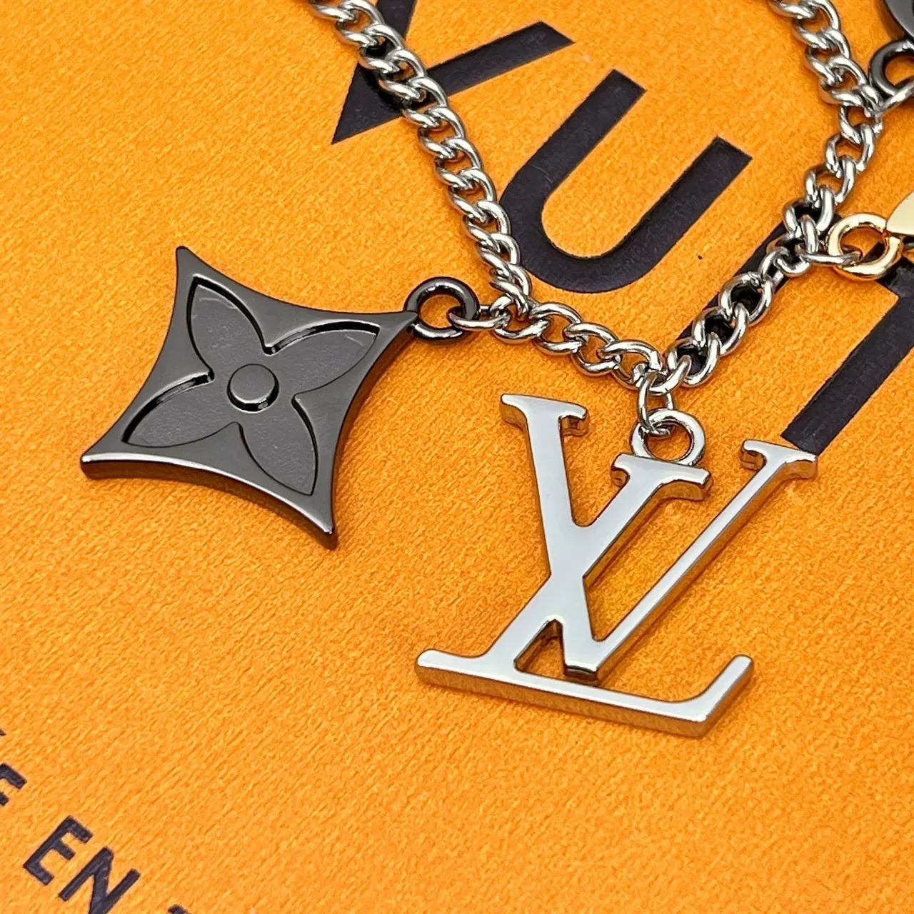 Louis Vuitton Multi Charm Silver Gold Chain Necklace 4