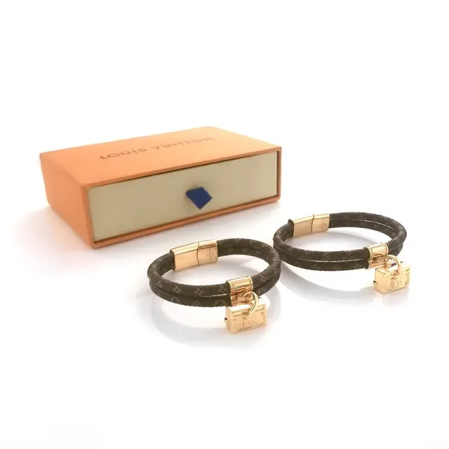 Louis Vuitton Petite Malle Pulsera Cuero Monogram Trenzada Oro-Tono 4
