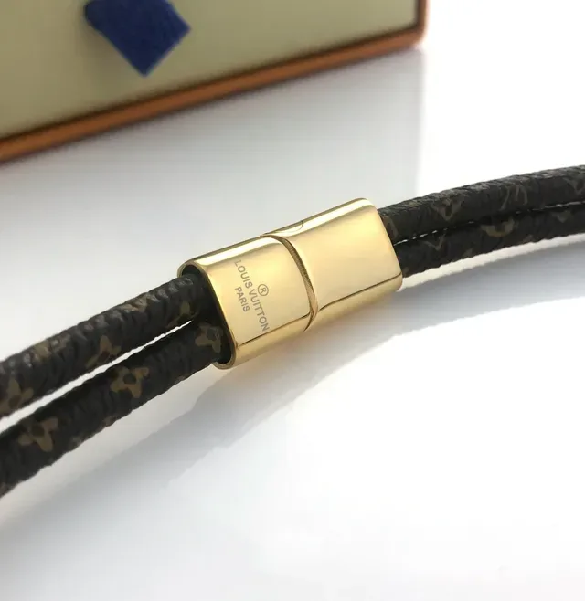Louis Vuitton Petite Malle Pulsera Cuero Monogram Trenzada Oro-Tono 6
