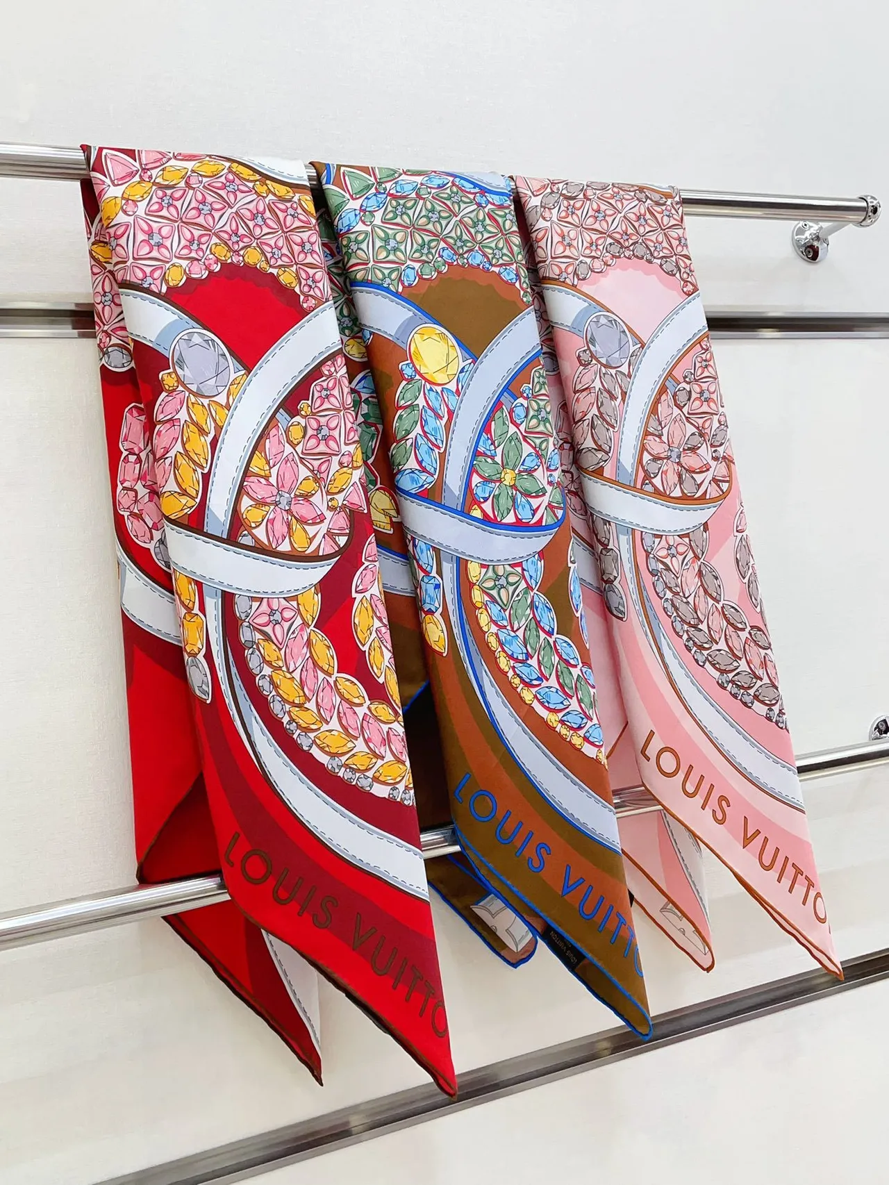 Louis Vuitton Printed Floral-Gem Silk Scarf 4