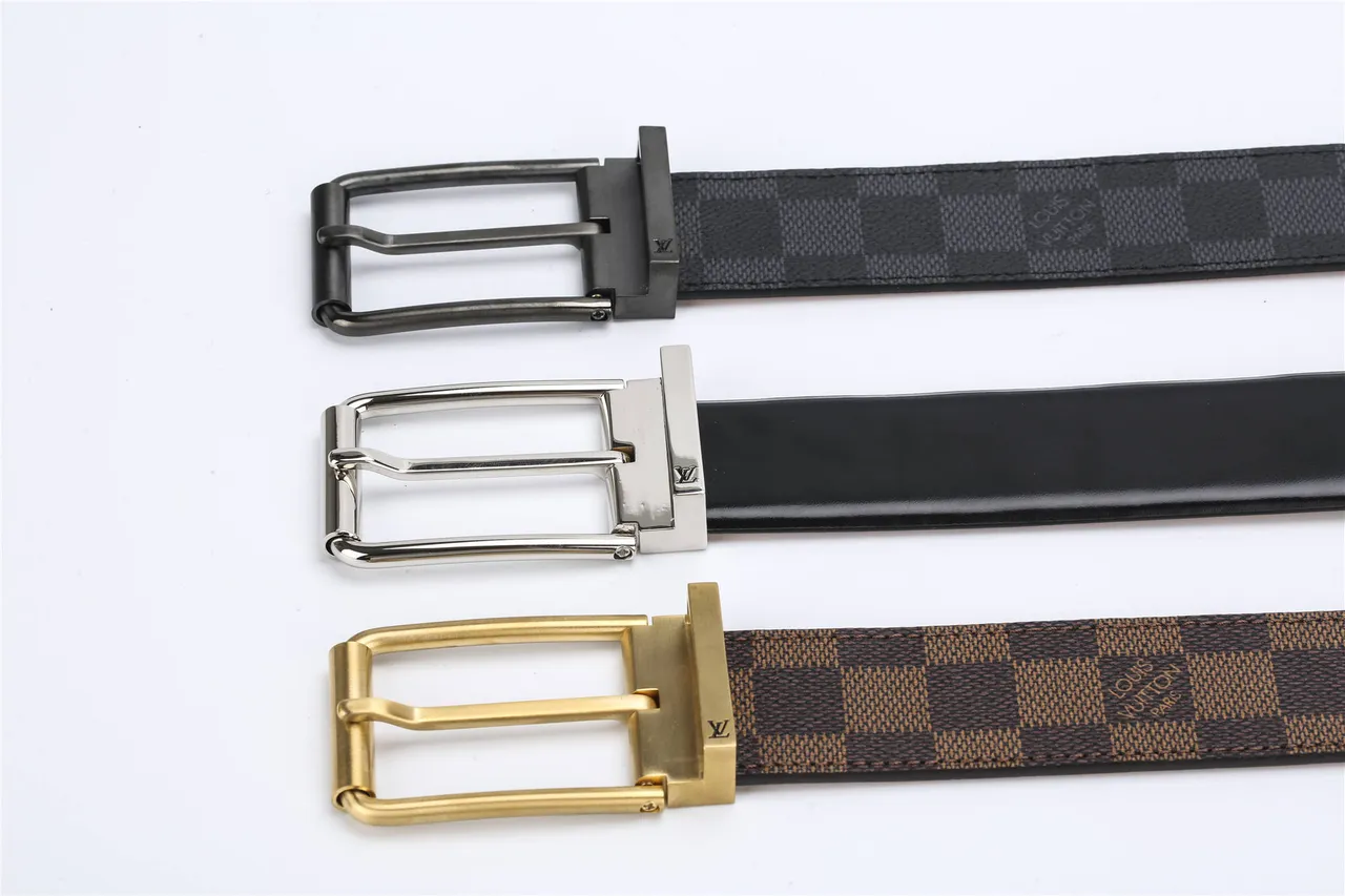 Louis Vuitton correa reversible marrón dorado Damier Ebène Checkered Canvas hebilla correa de cuero 2