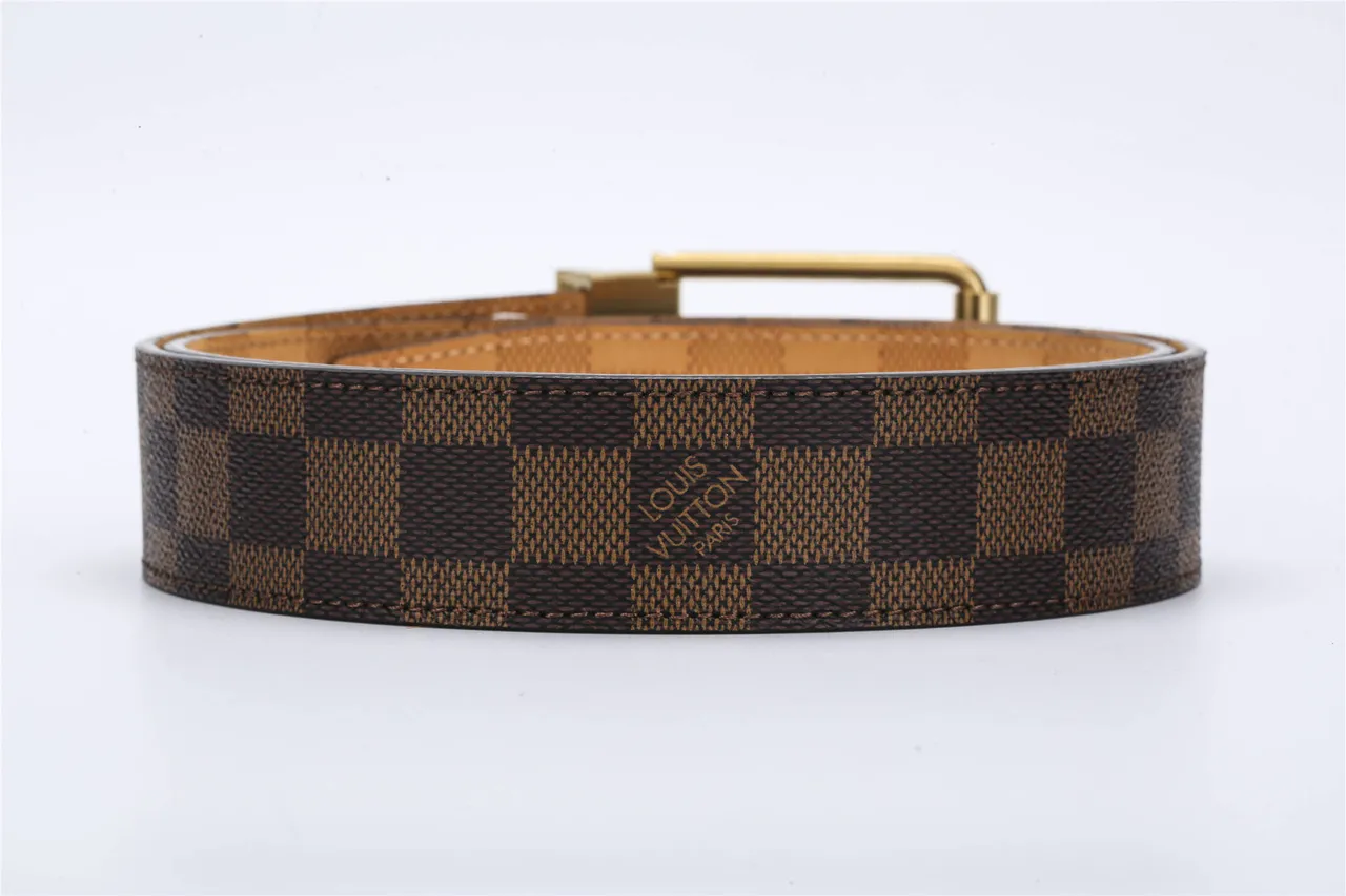 Louis Vuitton correa reversible marrón dorado Damier Ebène Checkered Canvas hebilla correa de cuero 3