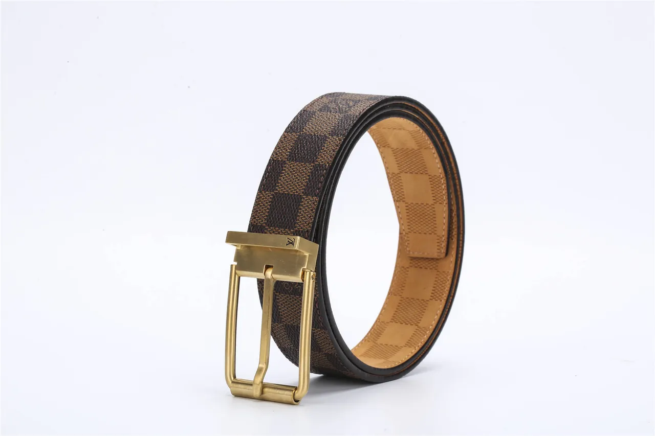 Louis Vuitton correa reversible marrón dorado Damier Ebène Checkered Canvas hebilla correa de cuero 4