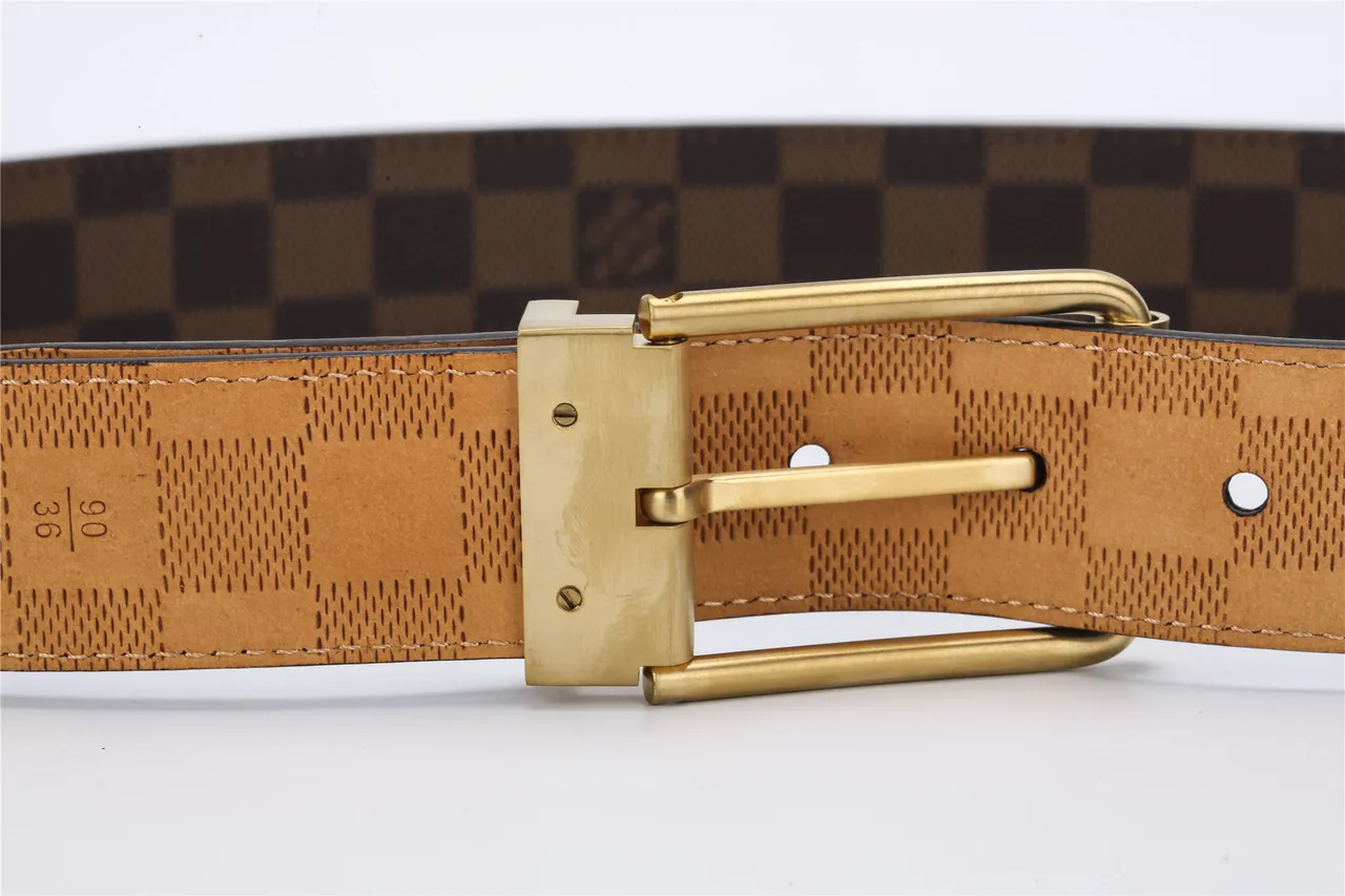 Louis Vuitton correa reversible marrón dorado Damier Ebène Checkered Canvas hebilla correa de cuero 5