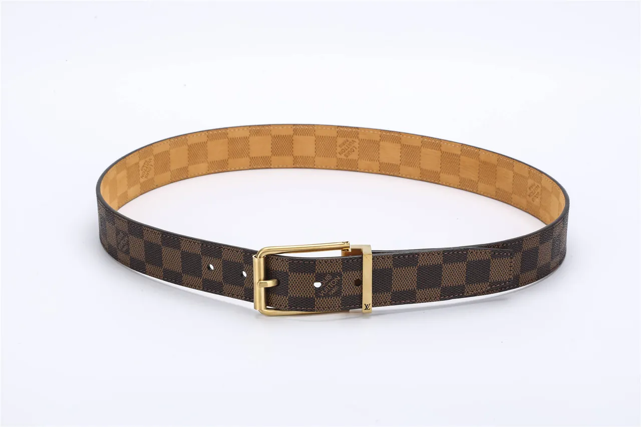 Louis Vuitton correa reversible marrón dorado Damier Ebène Checkered Canvas hebilla correa de cuero 6