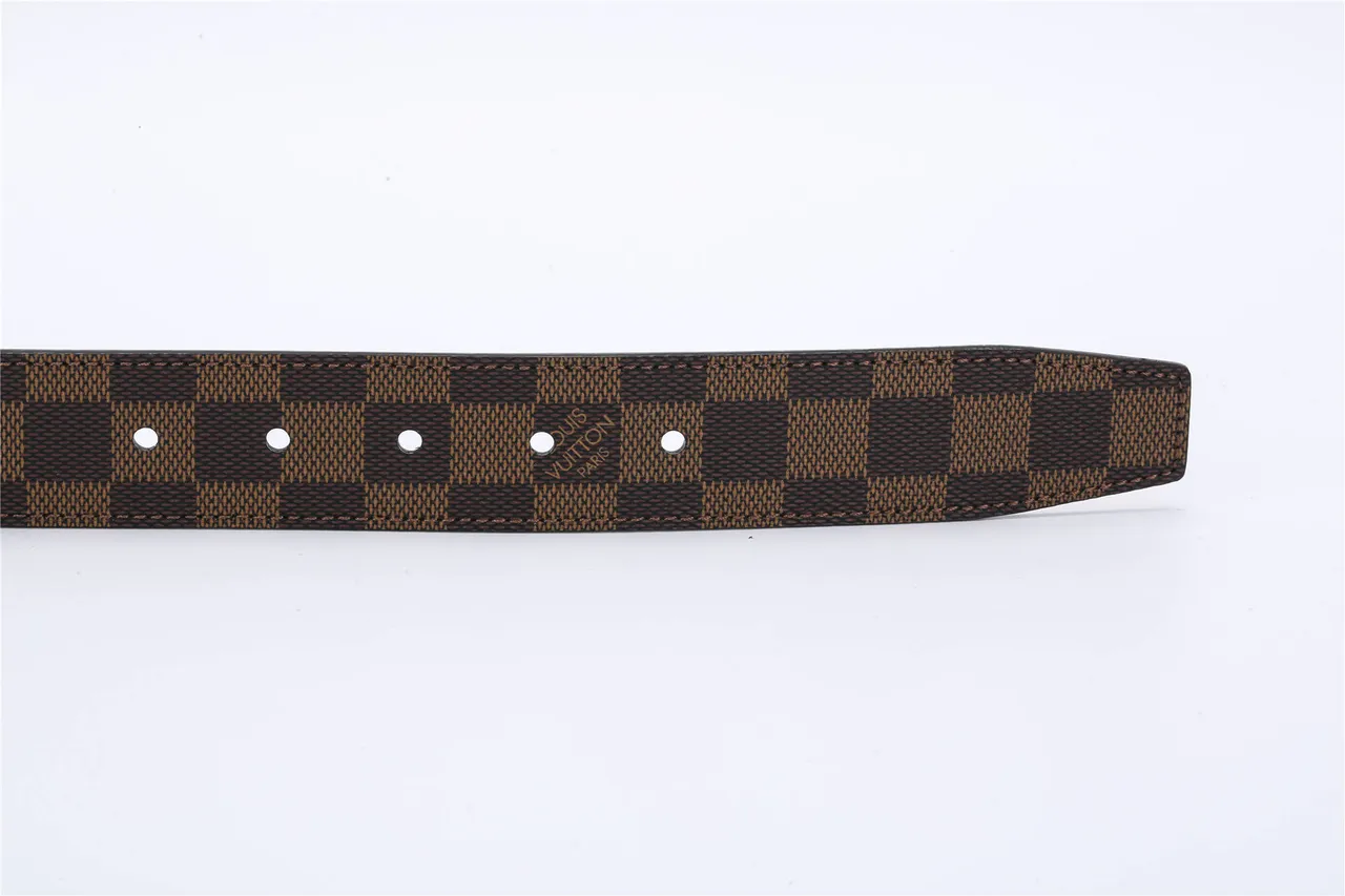 Louis Vuitton correa reversible marrón dorado Damier Ebène Checkered Canvas hebilla correa de cuero 7